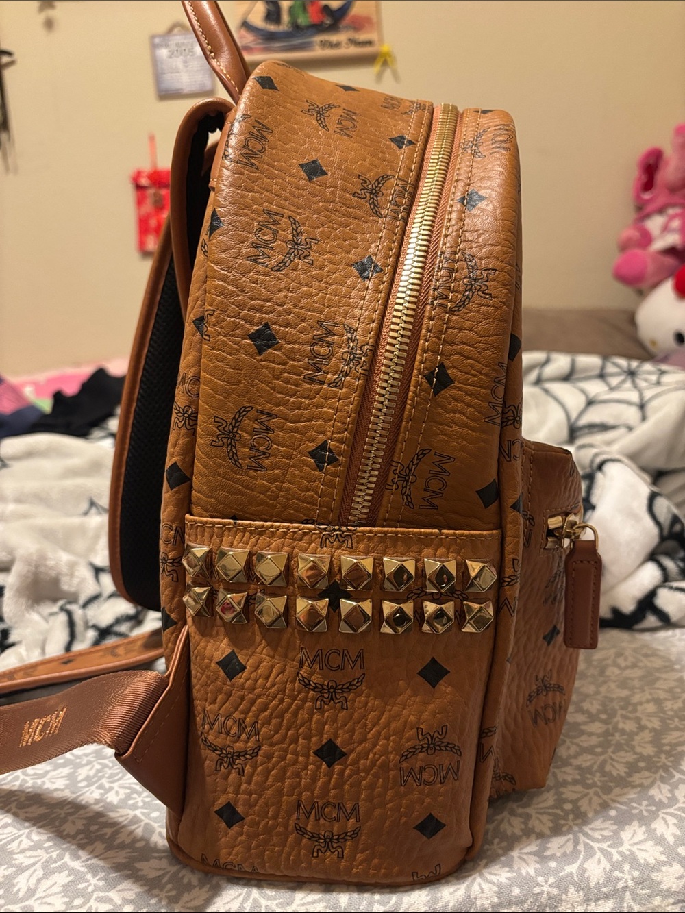Authentic MCM Stark Side Studs Backpack Cognac Visetos Brown Medium - Pristine - Picture 2 of 7